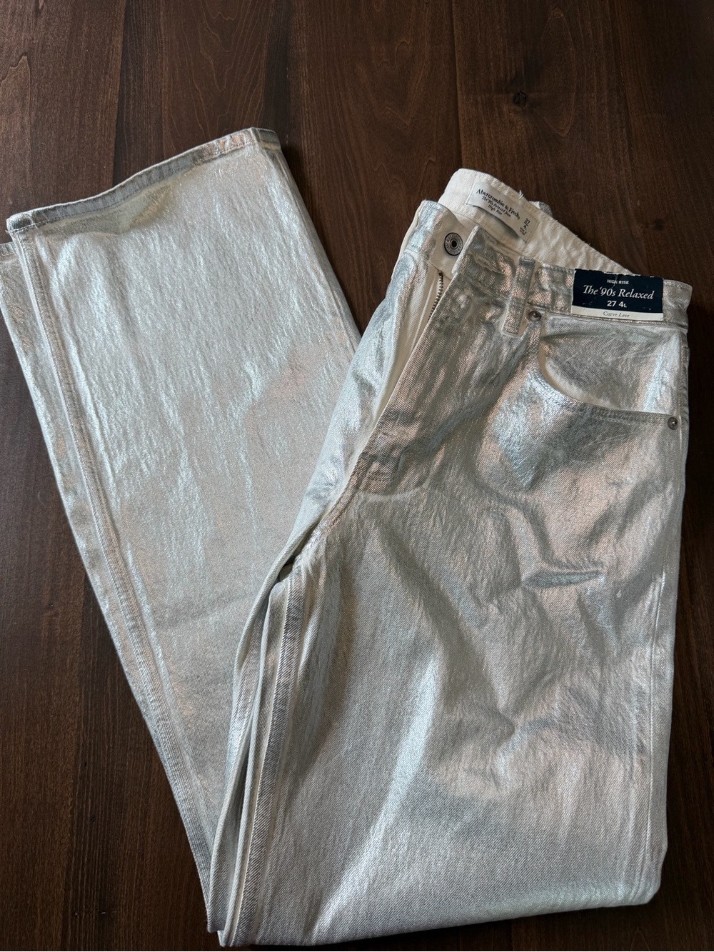 Abercrombie & Fitch Metallic Silver Jeans Size 27 LONG - Picture 5 of 5
